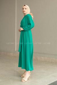 Green Crew Neck Acrylic Unprinted Dresess