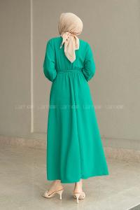 Green Crew Neck Acrylic Unprinted Dresess