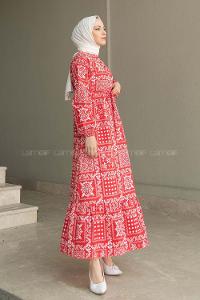 Red Crew Neck Cotton Printed Dresess