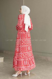 Red Crew Neck Cotton Printed Dresess