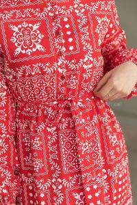 Red Crew Neck Cotton Printed Dresess