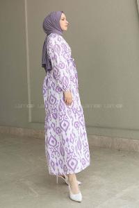 Lilac Crew Neck Cotton Printed Dresess