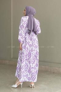 Lilac Crew Neck Cotton Printed Dresess