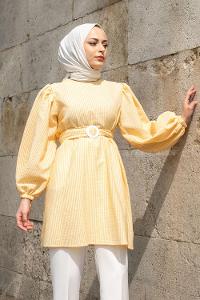 Modalamelif Bisiklet Yaka Kemerli Tunik Sarı