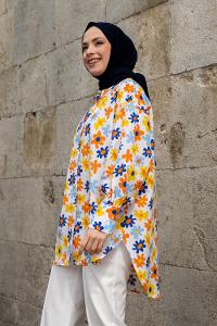 White Shirt Collar Long Arm Cotton Printed Shirt