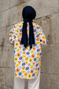 White Shirt Collar Long Arm Cotton Printed Shirt