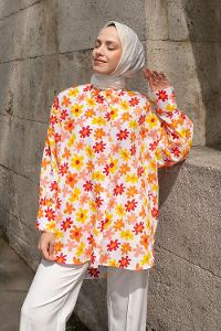 Orange Shirt Collar Long Arm Cotton Printed Shirt