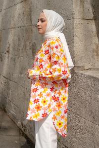 Orange Shirt Collar Long Arm Cotton Printed Shirt