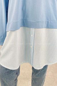 Blue Crew Neck Cotton Unprinted Tunic