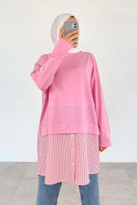Pink Crew Neck Cotton Unprinted Tunic
