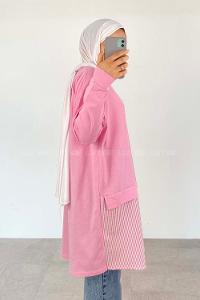 Pink Crew Neck Cotton Unprinted Tunic