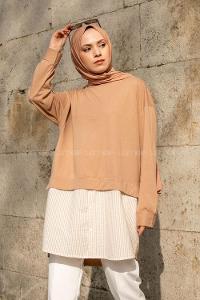 Brown With Milk Crew Neck Cotton Unprinted Tunic