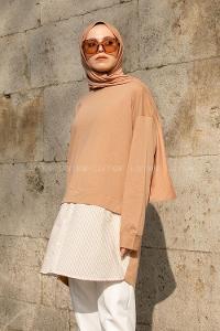 Brown With Milk Crew Neck Cotton Unprinted Tunic