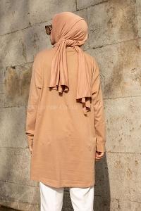 Brown With Milk Crew Neck Cotton Unprinted Tunic