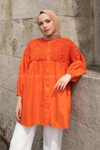 Orange Neck Neck Combed Fabric Unprinted Tunic