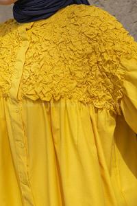 Yellow Neck Neck Combed Fabric Unprinted Tunic