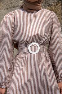 Brown Crew Neck Poplin Fabric Unprinted Tunic