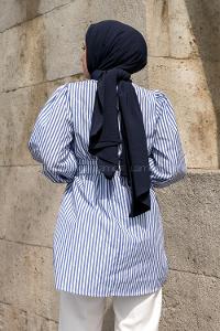 Blue Crew Neck Poplin Fabric Unprinted Tunic