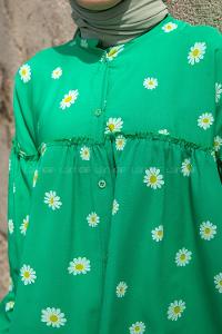 Green Mandarin Collar Long Arm Cotton Printed Shirt