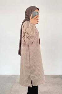 Beige Shirt Collar Long Arm Cotton Fabric Unprinted Shirt