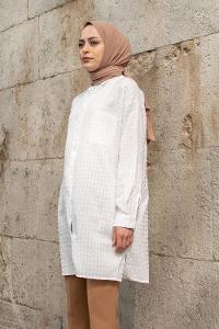 White-1 Shirt Collar Long Arm Cotton Fabric Unprinted Shirt