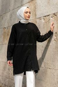 Black Shirt Collar Long Arm Cotton Fabric Unprinted Shirt