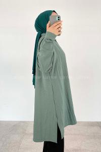 Pastel Green Shirt Collar Long Arm Ayrobin Unprinted Shirt