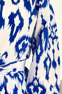 Blue Crew Neck Cotton Printed Dresess