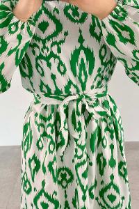 Green Crew Neck Cotton Printed Dresess