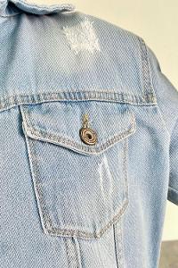 Modalamelif Boydan Düğmeli Eskitme Yıkamalı Püskül Detaylı Uzun Ceket Buz Mavi