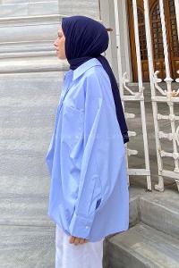 Blue Shirt Collar Long Arm Cotton Unprinted Shirt