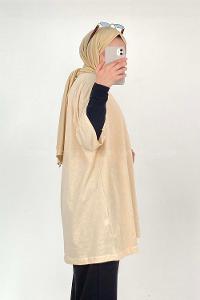 Cream Crew Neck Short Arm Cotton Unprinted T-shirt