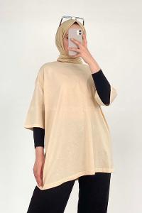 Cream Crew Neck Short Arm Cotton Unprinted T-shirt