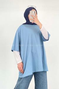 Blue Crew Neck Short Arm Cotton Unprinted T-shirt