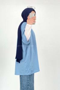 Blue Crew Neck Short Arm Cotton Unprinted T-shirt