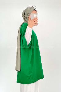 Green Crew Neck Short Arm Cotton Unprinted T-shirt