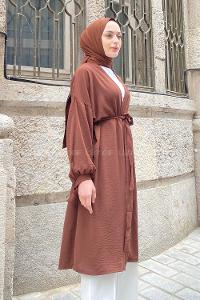 Bitter Brown Bat Sleeve Arm Without Accessories Viscose Fabric Straight Kimono