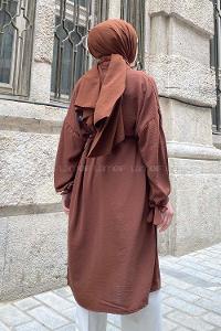 Bitter Brown Bat Sleeve Arm Without Accessories Viscose Fabric Straight Kimono