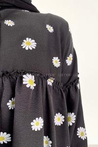 Black Mandarin Collar Long Arm Cotton Printed Shirt