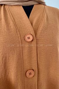 Camel Loose Crew Neck Long Arm Knitwear Cardigan