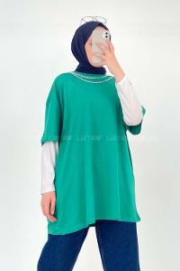 Green Medium Crew Neck Half Arm Arm Cotton Fabric Unprinted T-shirt