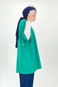 Green Medium Crew Neck Half Arm Arm Cotton Fabric Unprinted T-shirt