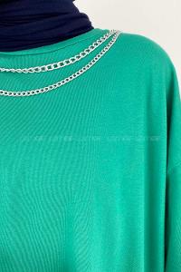 Green Medium Crew Neck Half Arm Arm Cotton Fabric Unprinted T-shirt
