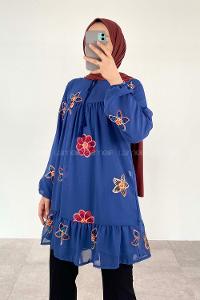 Indigo Crew Neck Printed Tunic