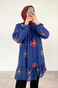 Indigo Crew Neck Printed Tunic