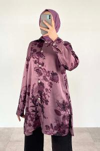 Purble Shirt Collar Long Arm Cotton Fabric Printed Shirt