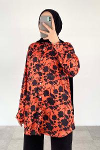 Orange Shirt Collar Long Arm Cotton Fabric Printed Shirt