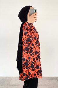 Orange Shirt Collar Long Arm Cotton Fabric Printed Shirt