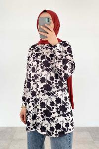 Black White Shirt Collar Long Arm Cotton Fabric Printed Shirt