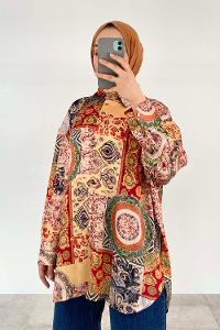 Orange Shirt Collar Long Arm Cotton Fabric Printed Shirt